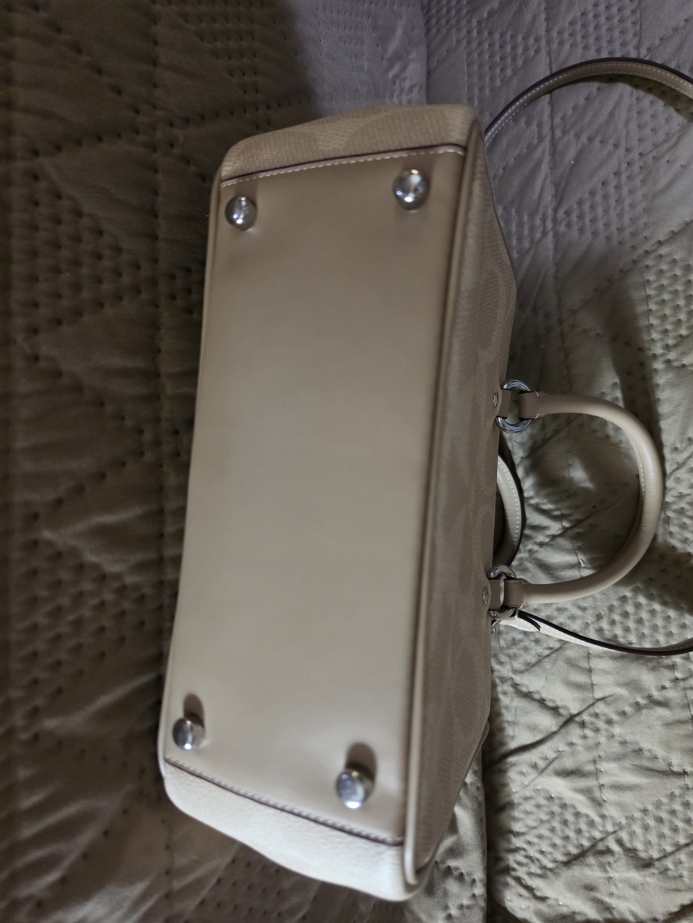 Coach Pebbled Leather Logo Satchel in Light Beige - Picture 5 of 10